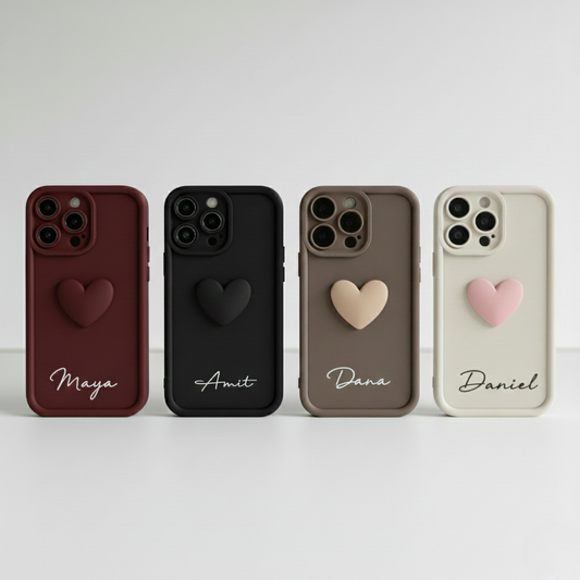 כיסוי לב לאייפון עם חריטת שם אישית במגוון צבעים